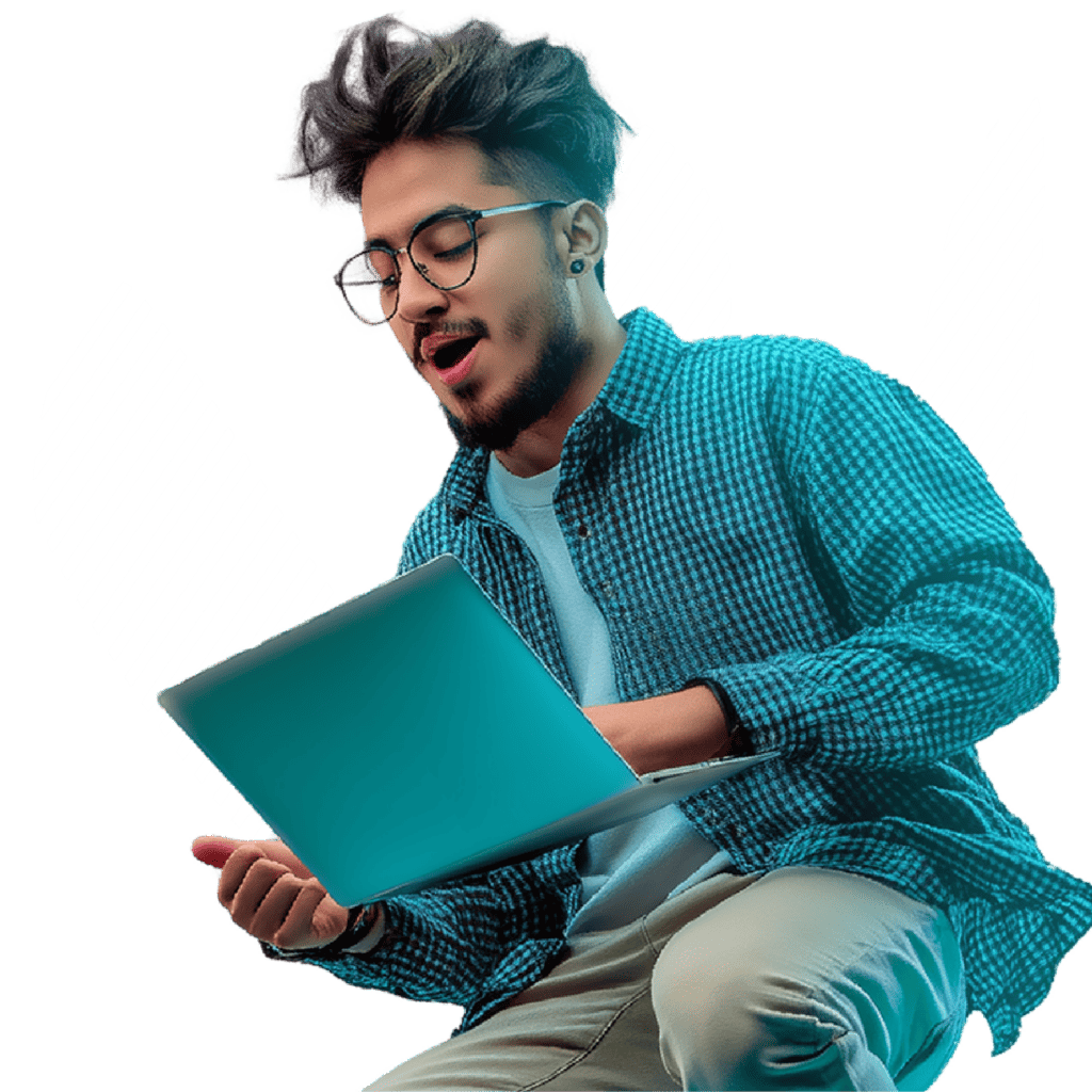 Joven entretenido analizando datos en la especialización de la CUN